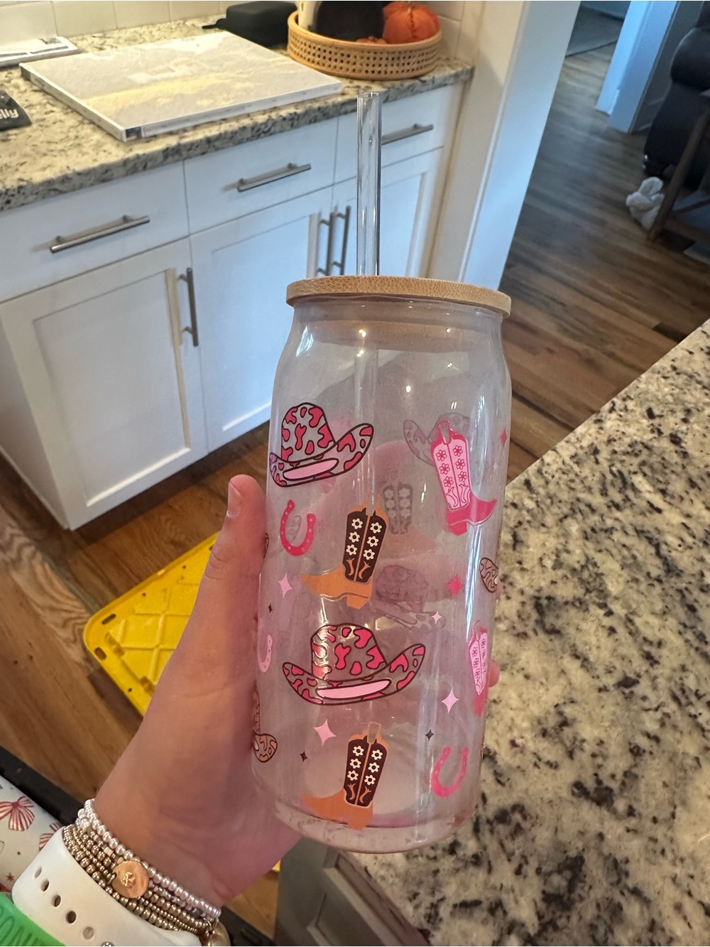 Drink Tumbler with Pink Cowgirl Design - Clear with Pink Accents